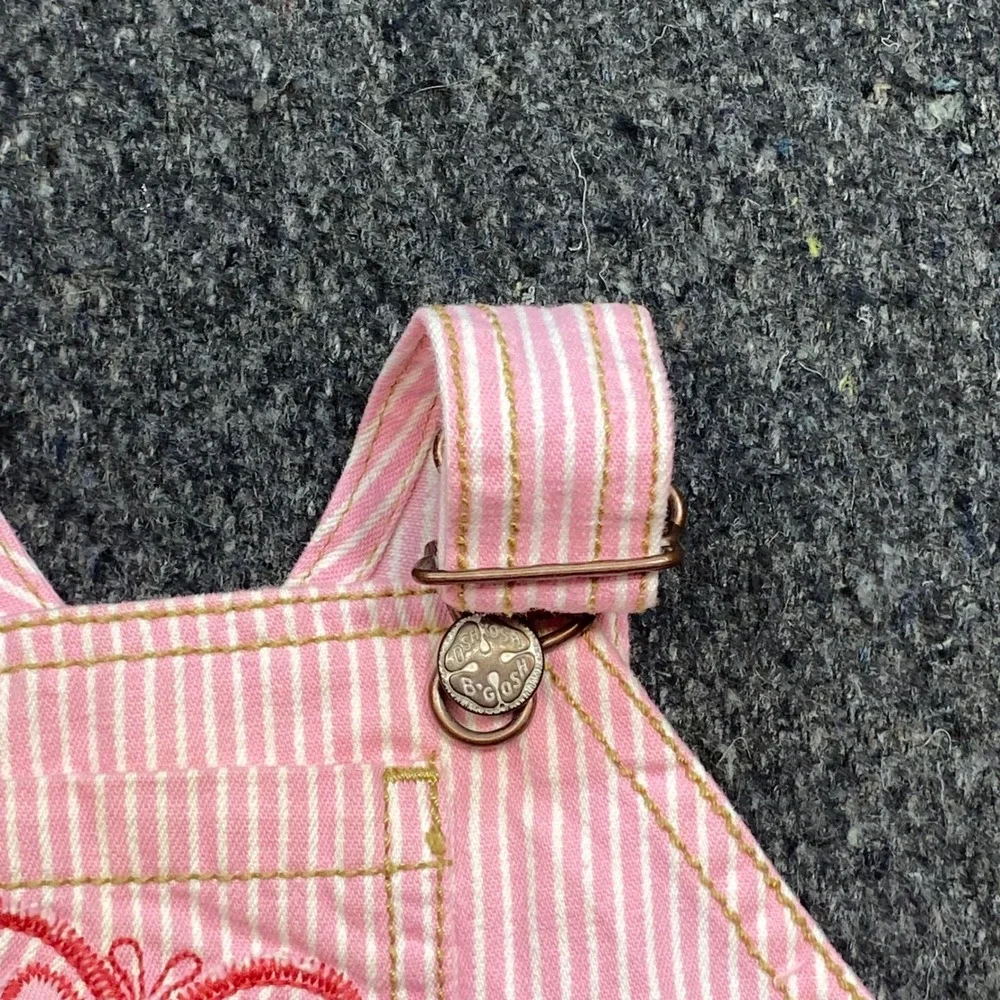 OshKosh B gosh Overalls Sz 6M Baby Girls Pink Stripe Butterfly Ruffle Bib Pants